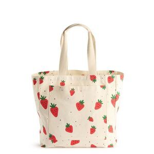 New! Strawberry Printed Canvas Shopper Tote Bag NWT